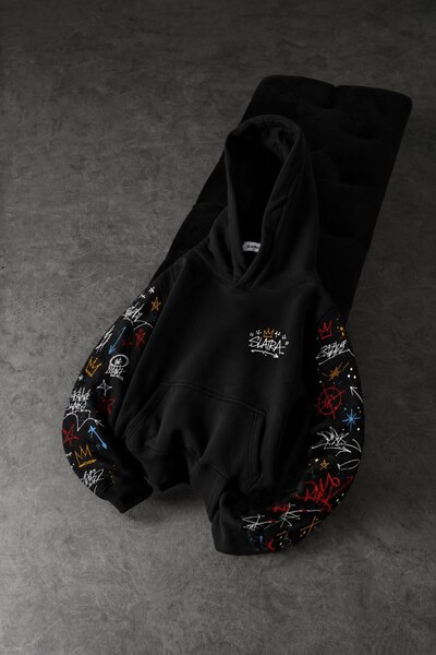 Slatra Men's Black Sking Sleeve Detail Oversize Hoodie