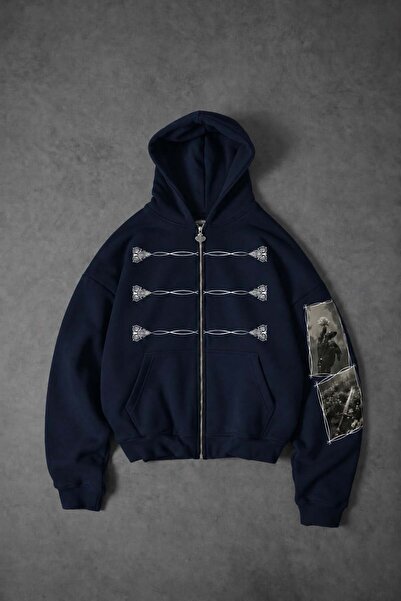 Slatra Men's Navy Blue Knight Oversize Full Zip Hoodie