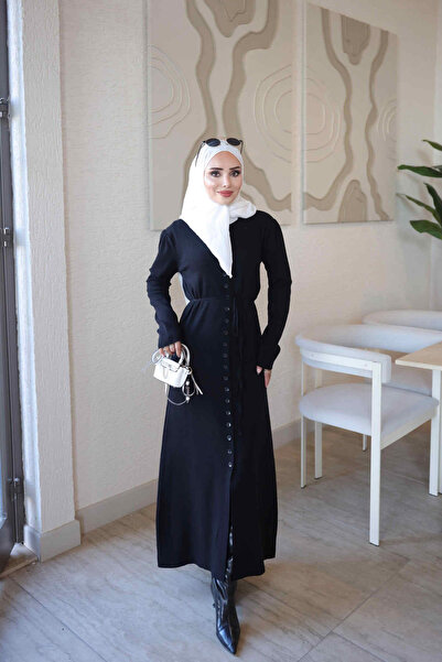 İmajButik Black Corsman Buttoned Knitwear Dress