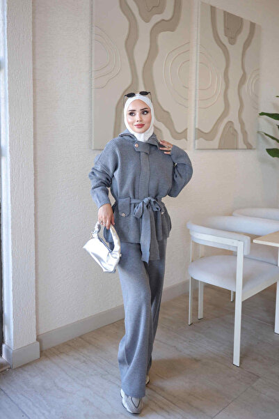 İmajButik Füme Corsman Premium Hırka Pantolonlu Triko Takım