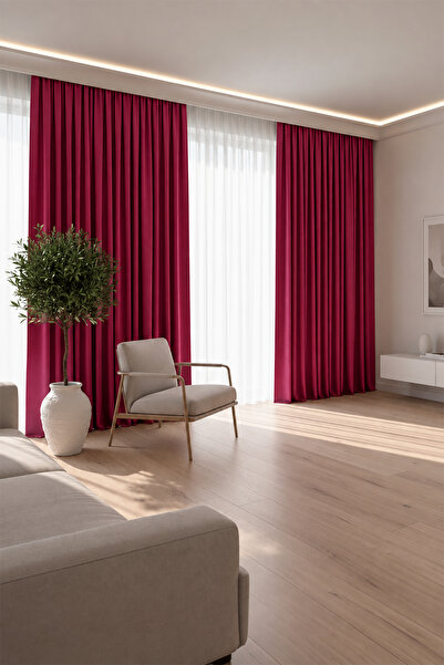 Velveta Modern Series Düz Pile Kadife Dokulu Fon Perde Fuşya