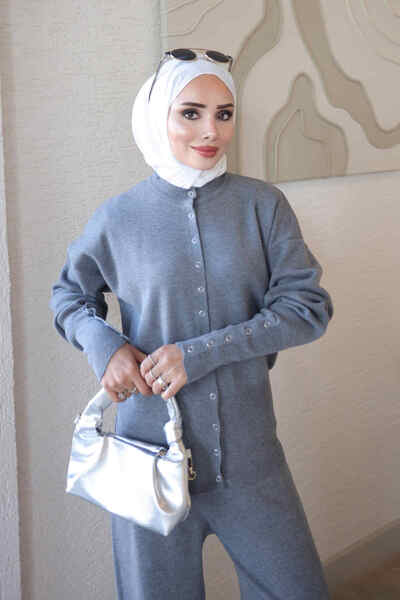 İmajButik Füme Corsman Premium Triko Hırka Pantolonlu Takım