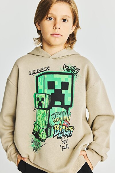 DeFacto Minecraft Bisiklet Yaka İçi Yumuşak Tüylü Baskılı Sweatshirt Erkek Ço...