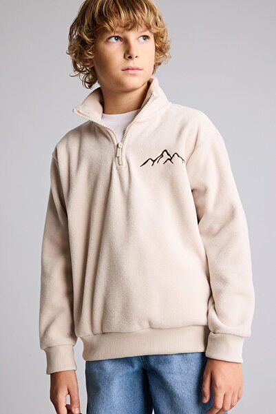 DeFacto Oversize Soft Fleece Inside Half Zipper Fleece Basic Sweatshirt for B...