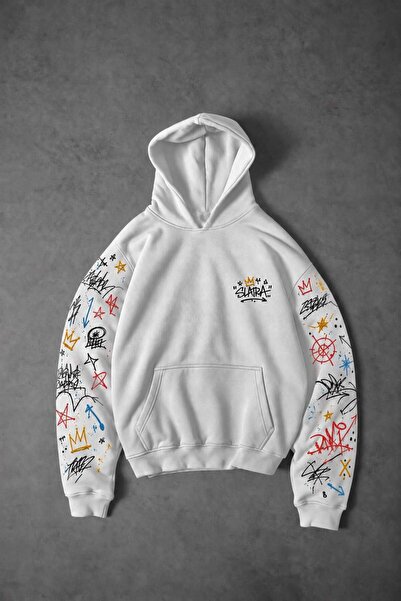 Slatra Men's White Sking Sleeve Detail Oversize Hoodie