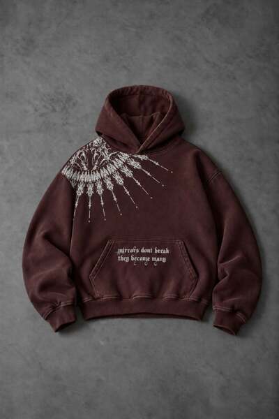 Slatra Erkek Bordo Mantra Özel Yıkamalı Oversize Hoodie