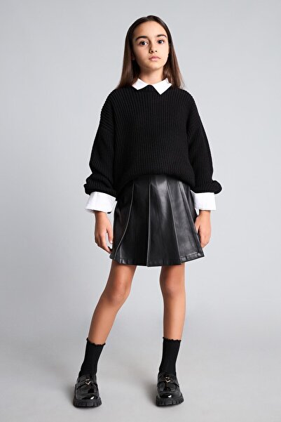 DeFacto Pleated Faux Leather Skirt for Girls I1163A826Wn