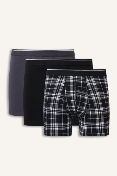 DeFacto Regular Fit Plaid Patterned 3-Piece Boxer with Elastic Waist I2275Ax26Au