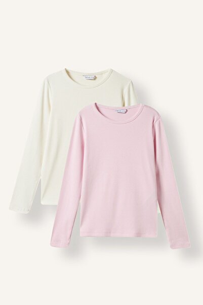 DeFacto Slim Fit Crew Neck Ribbed Camisole 2-Piece Long Sleeve Basic T-Shirt ...