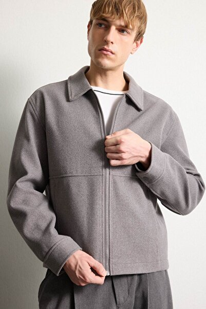 DeFacto Regular Fit Polo Collar Lined Zippered Cashmere Coat H2049Ax26Au