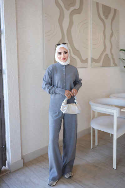 İmajButik Füme Corsman Premium Triko Hırka Pantolonlu Takım