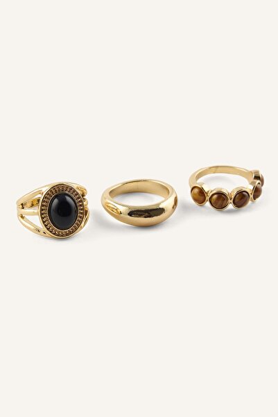 DeFacto Women's Stone and Curved 3-Piece Ring Set I7175Axns