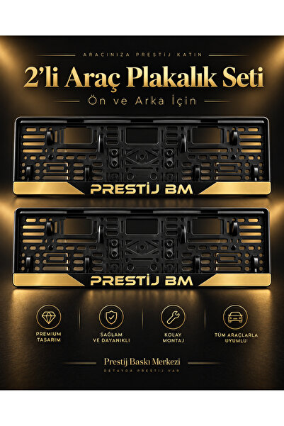 PrestijBM Kişiye Özel Lazer Kesim Gold İsimlikli Araç Plakalığı 2’li Set – Ön...