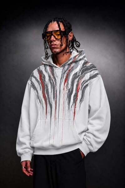Slatra Men's White Vein Oversize Hoodie