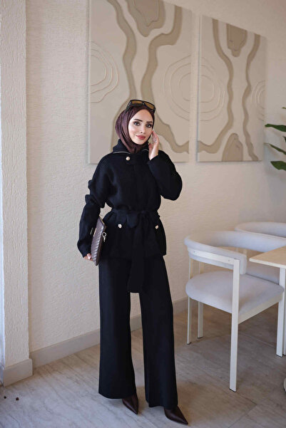 İmajButik Siyah Corsman Premium Hırka Pantolonlu Triko Takım