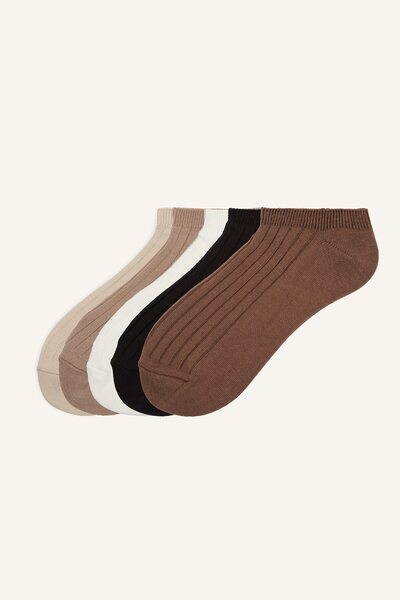 DeFacto Women's 5-Piece Ribbed Cotton Bootie Socks I5652Axns