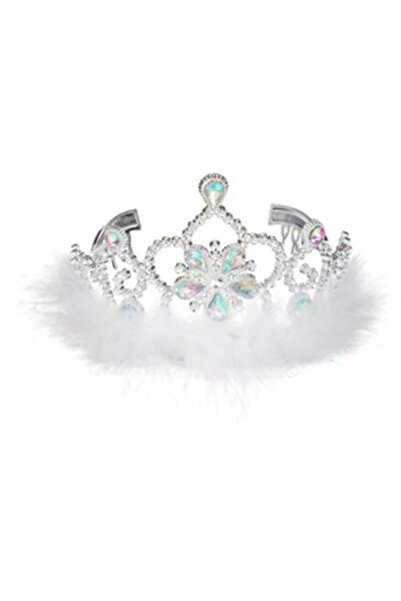 Belora Coronita Par Tiara Argintie cu Pietre Irizate &amp; Pene Albe pentru C...