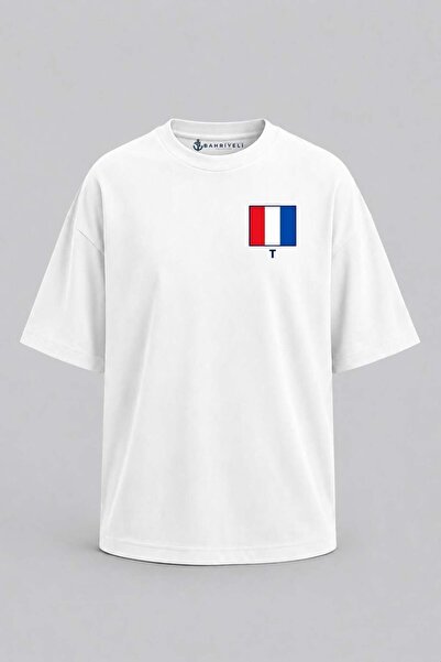 Bahriyeli Collection Υπερμεγέθη μπλουζάκι Unisex με στάμπα γράμματος Τ και τσ...