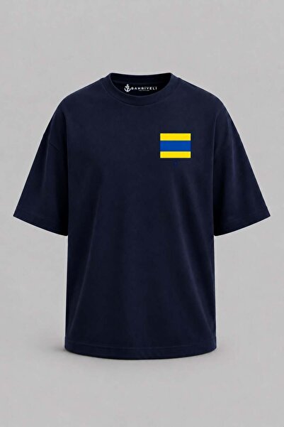 Bahriyeli Collection Υπερμεγέθη μπλουζάκι Unisex με στάμπα γράμματος D και τσ...