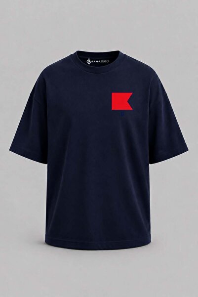 Bahriyeli Collection Υπερμεγέθη μπλουζάκι Unisex με στάμπα γράμματος Β και τσ...