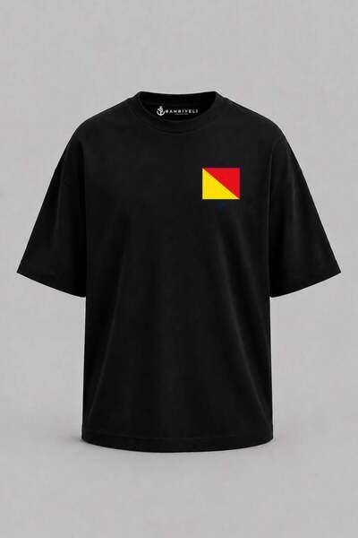 Bahriyeli Collection Υπερμεγέθη μπλουζάκι Unisex με στάμπα γράμματος Ο και τσ...
