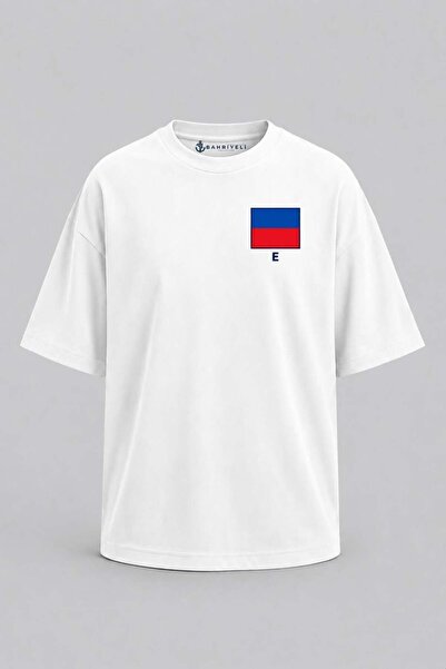 Bahriyeli Collection Υπερμεγέθη μπλουζάκι Unisex με στάμπα τσέπης με το γράμμα Ε