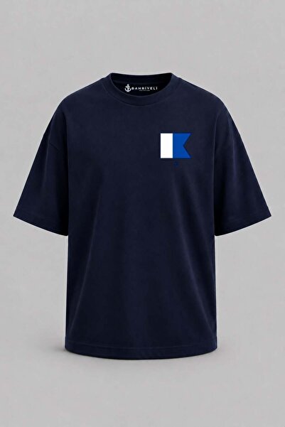 Bahriyeli Collection Υπερμεγέθη μπλουζάκι Unisex με στάμπα γράμματος Α και τσ...