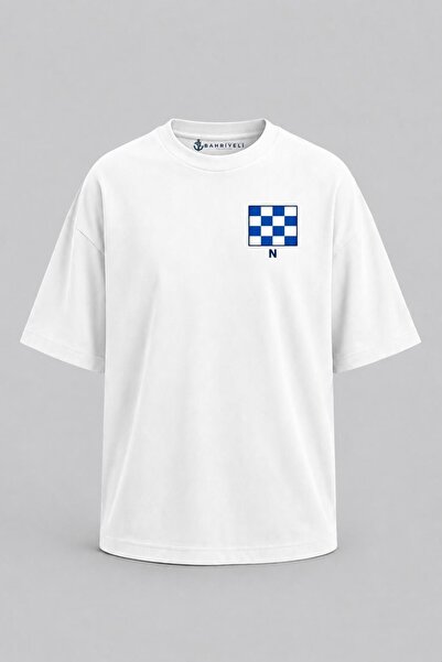 Bahriyeli Collection Υπερμεγέθη μπλουζάκι Unisex με στάμπα γράμματος Ν και τσ...