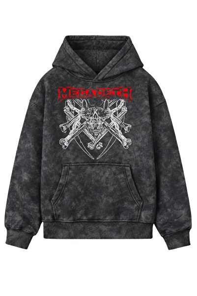 Fuddy Moda Unisex φούτερ με στάμπα κρανίου Megadeth, με κουκούλα, που πλένετα...