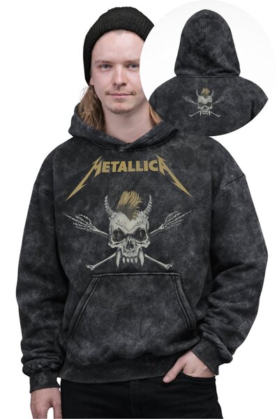 Fuddy Moda Unisex Φούτερ με κουκούλα και στάμπα κρανίου Metallica, Oversize Ρ...