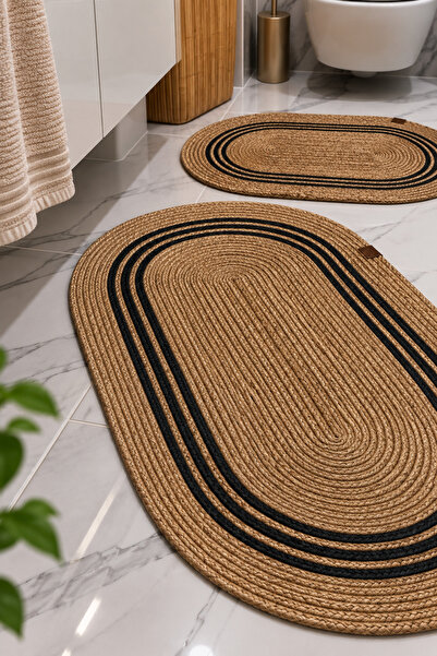 Mıntors Home Jüt Hasır 2’li Büyük Boy Banyo Paspas Takımı 70x120 ve 40x60 cm Banyo Halısı Klozet Önü Paspası