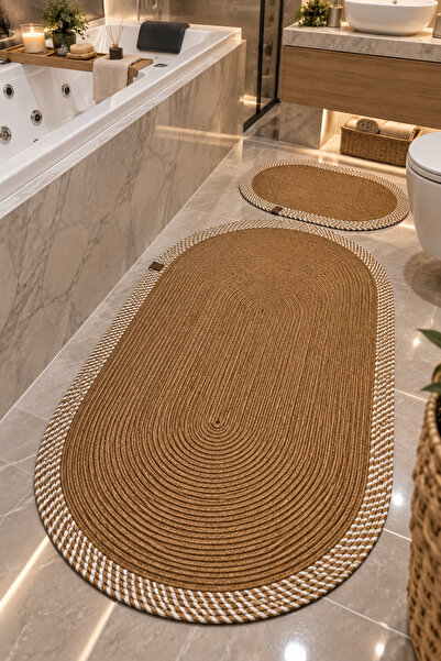 Mıntors Home Jüt Hasır 2’li Büyük Boy Banyo Paspas Takımı 70x120 ve 40x60 cm Banyo Halısı Klozet Önü Paspası