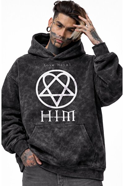 Fuddy Moda Unisex Love Metal Him Written Washable Hooded Sweatshirt, Oversize...