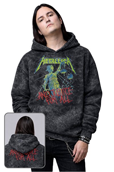Fuddy Moda Hanorac unisex oversize cu glugă, imprimat cu Metallica și Justice...