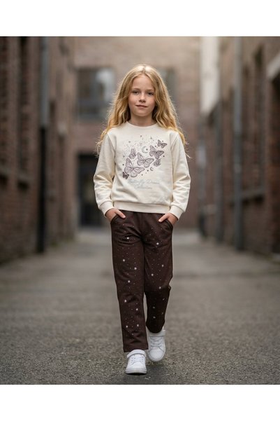 mycuess Girl's Butterfly Dream Butterfly Star Detailed Osyho Premium Tracksuit Set.