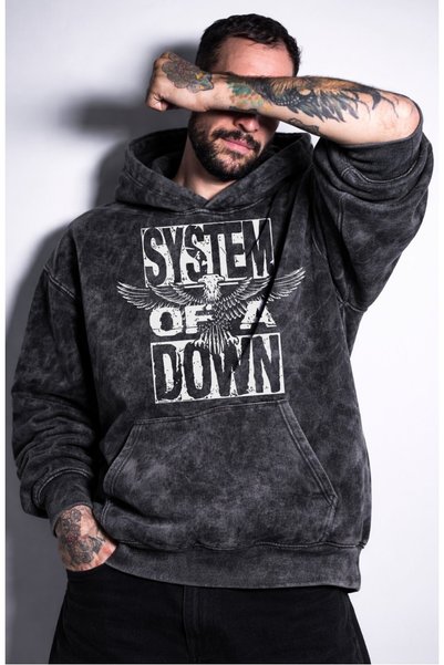 Fuddy Moda Hanorac unisex supradimensionat, cu imprimeu System Of A Down, lav...