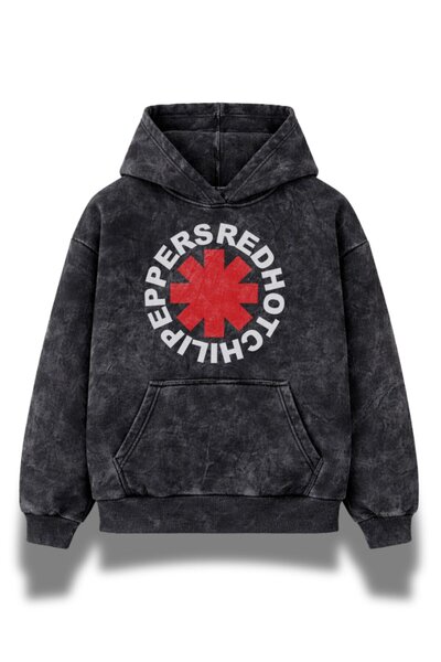 Fuddy Moda Hanorac unisex supradimensionat, cu imprimeu Red Hot Chili Peppers...
