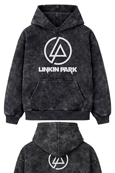 Fuddy Moda Unisex Oversize Φούτερ με κουκούλα με λογότυπο Linkin Park και στά...