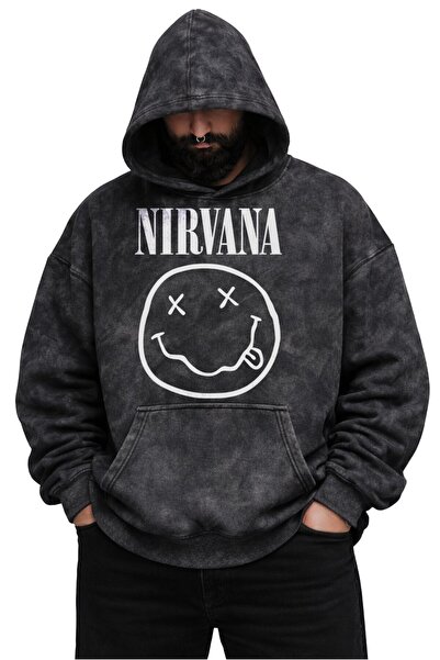 Fuddy Moda Unisex φούτερ με στάμπα Nirvana και κουκούλα, που πλένεται, με θέμ...