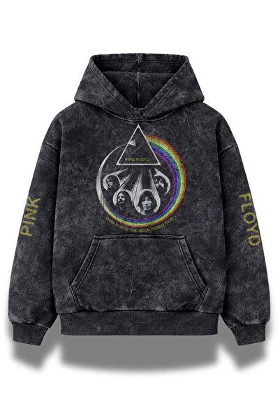 Fuddy Moda Hanorac unisex oversize Pink Floyd Dark Side cu imprimeu pe mâneci...