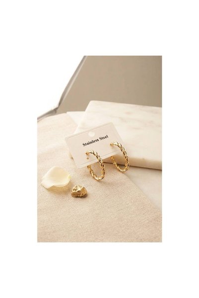 evimdeyokyok 316L Steel Gold Color Curved Hoop Design Model Earrings Tj-Bkp12043