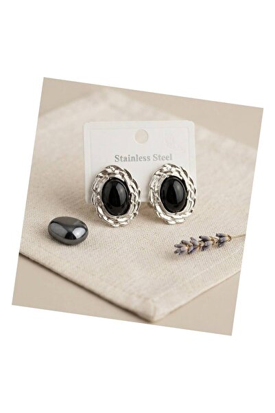 evimdeyokyok 316L Silver Color Vintage Black Pearl Model Earrings Tj-Bkp12061