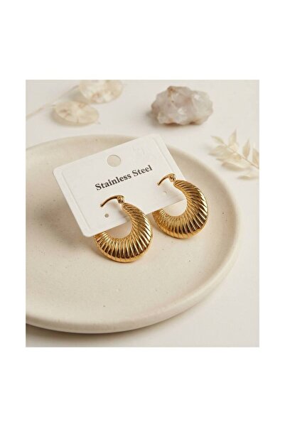 evimdeyokyok 316L Steel Gold Color Hoop Model Earrings Tj-Bkp12021