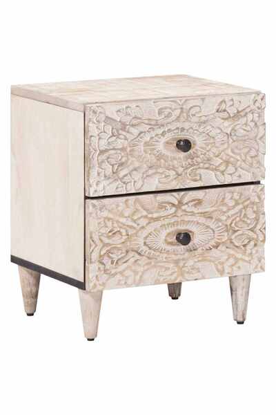 vidaxl Dulap de noapte Alb 40 x 33,5 x 46 cm Lemn de mango solid