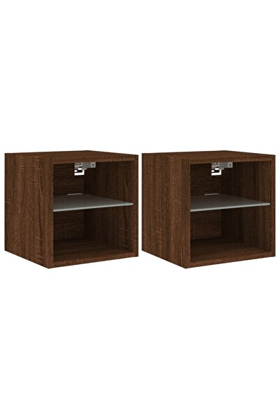 vidaxl Comode TV cu lumini LED, 2 buc., stejar maro, 30x28,5x30 cm