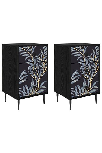 vidaxl Dulap de noapte DOKKUM 2 buc. Stejar Negru 36 x 33 x 61 cm