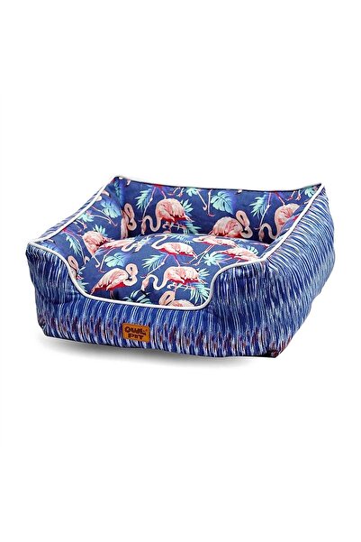 Generic Brand Cosy Bolster Pet Bed for Cats and Small Dogs - Navy Flamingo