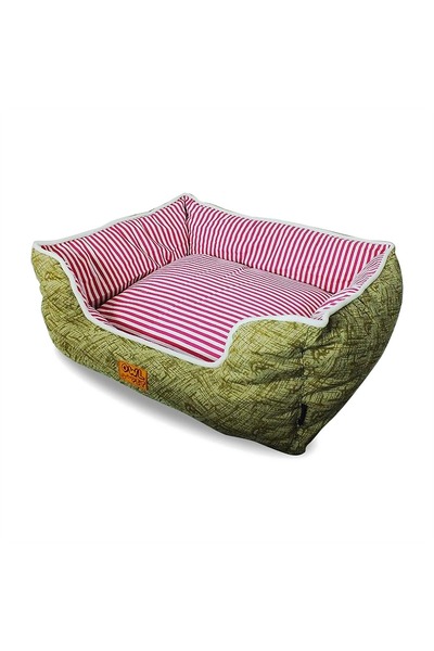 Generic Brand Cosy Bolster Pet Bed for Cats and Small Dogs - Olive Pink Stripe