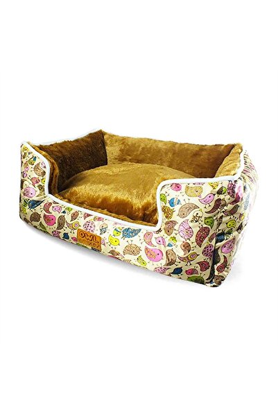 Generic Brand Cosy Bolster Pet Bed for Cats and Small Dogs - Cream Owl Print