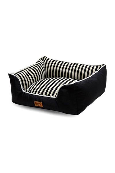 Generic Brand Cosy Bolster Pet Bed for Cats and Small Dogs - Black White Stripe